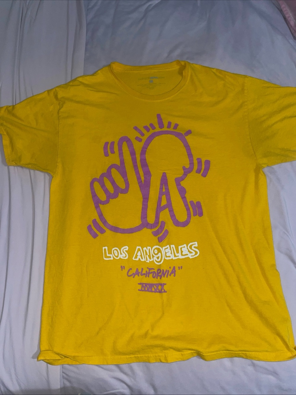 Fashion Nova Men Yellow Tee with Purple Accent “LA”